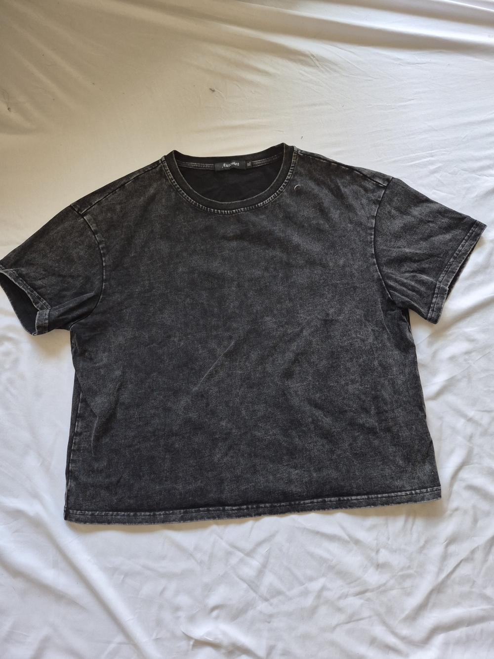 Women's Washed Black Cropped Crewneck Tee